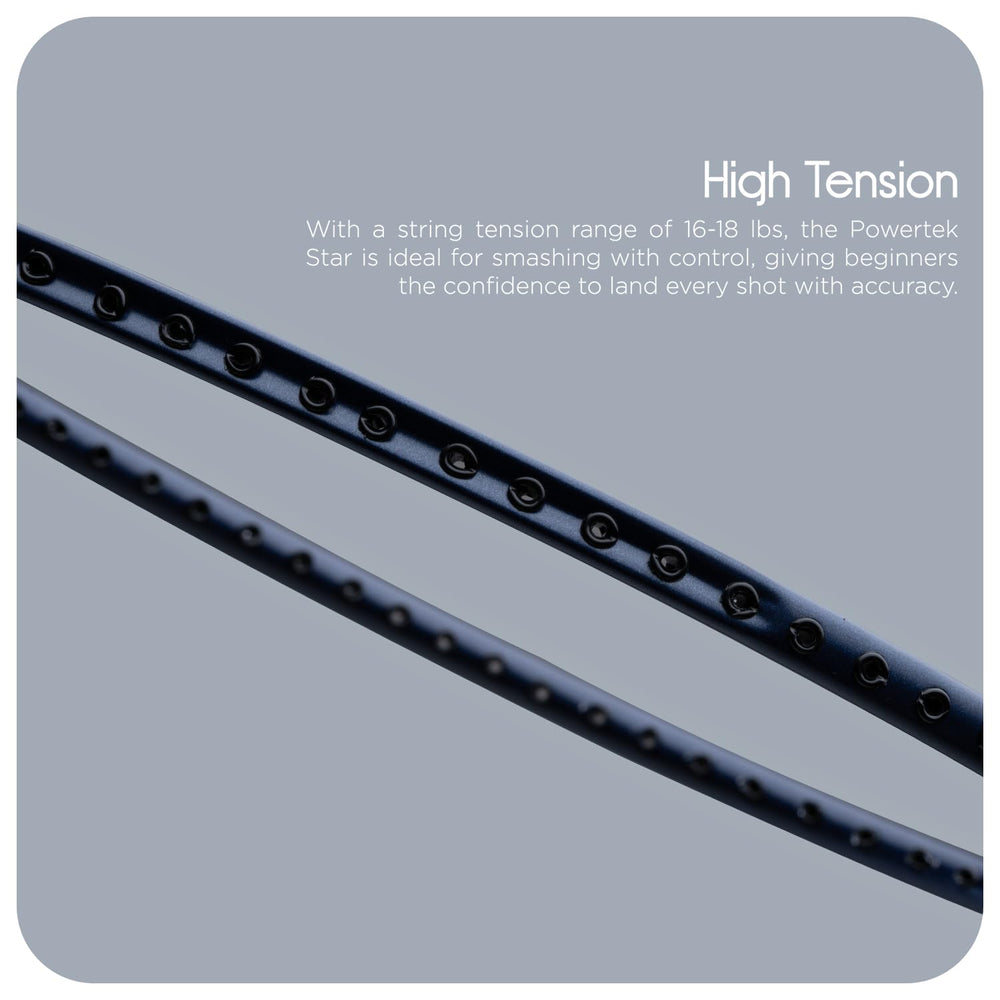 HUNDRED Powertek Star (2 Strung Rackets + 2pc Nylon Shuttlecocks), 16-18 LBS - Best Price online Prokicksports.com