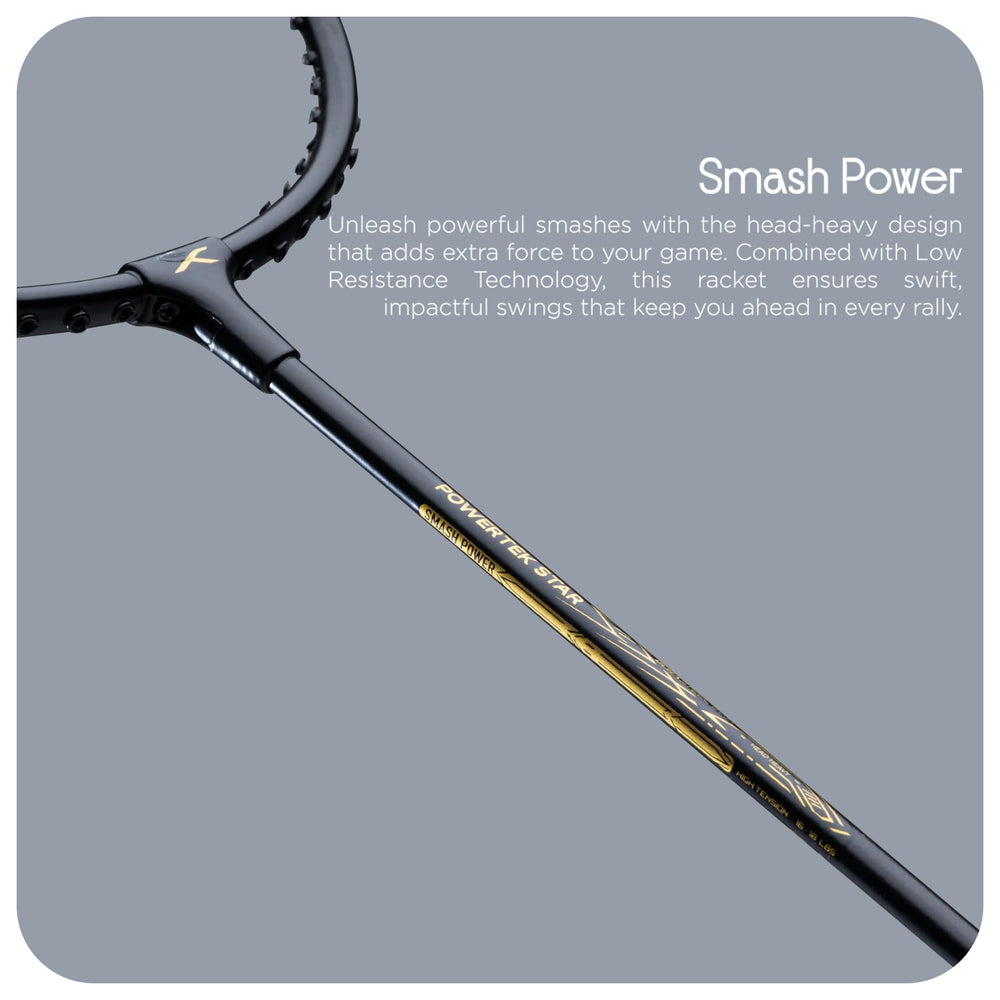 HUNDRED Powertek Star (2 Strung Rackets + 2pc Nylon Shuttlecocks), 16-18 LBS