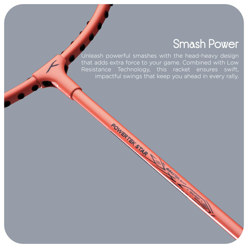 HUNDRED Powertek Star (2 Strung Rackets + 2pc Nylon Shuttlecocks), 16-18 LBS - Best Price online Prokicksports.com
