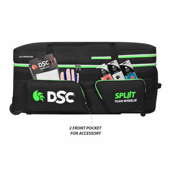 DSC Spliit Team Wheelie Cricket Kit Bag | Large Cricket Equipment Bag with Tractor Wheels | Padded Bat Pockets, Shoe Section