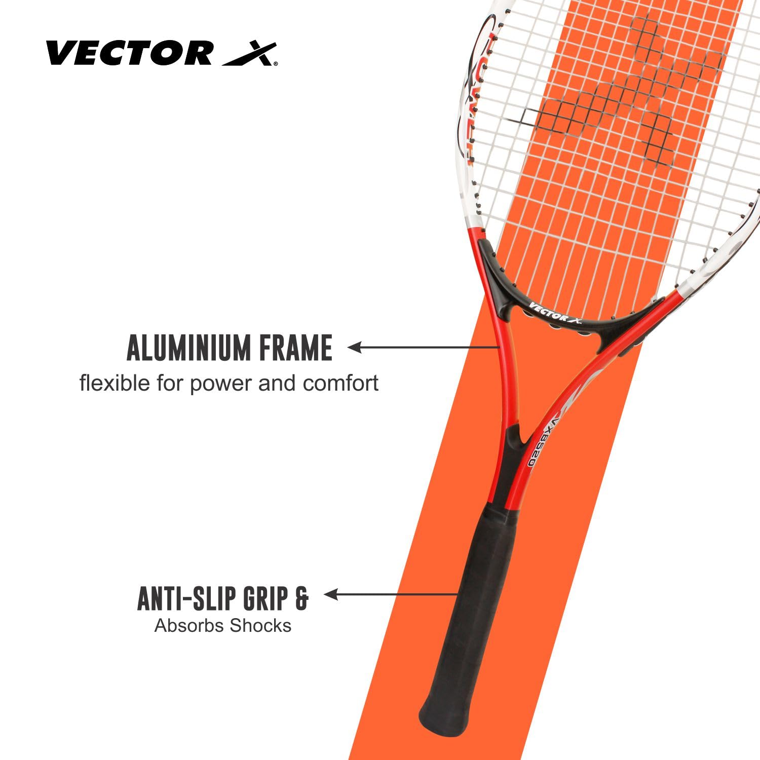 Vector X VXT-520 Senior Strung Tennis Rackets, Super Lightweight Oval Shape Tennis Racquet for Student,Training, Beginners, Outdoor Court Games (27 inch, Full Cover) - Best Price online Prokicksports.com