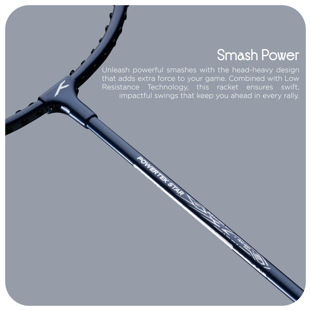HUNDRED Powertek Star (2 Strung Rackets + 2pc Nylon Shuttlecocks), 16-18 LBS - Best Price online Prokicksports.com