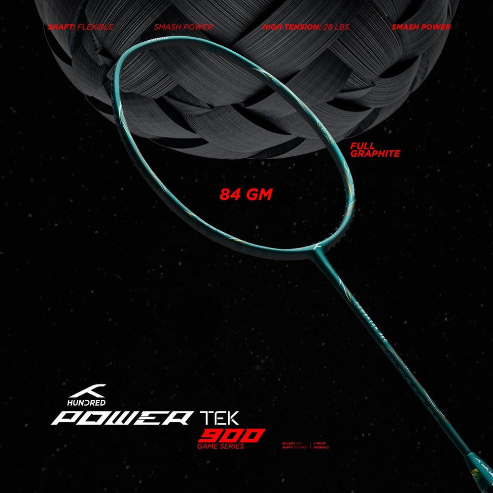 Hundred Powertek 900 Series Full Graphite Badminton Racket | Smash Power Unleashed, Head-Heavy, VaporShaft