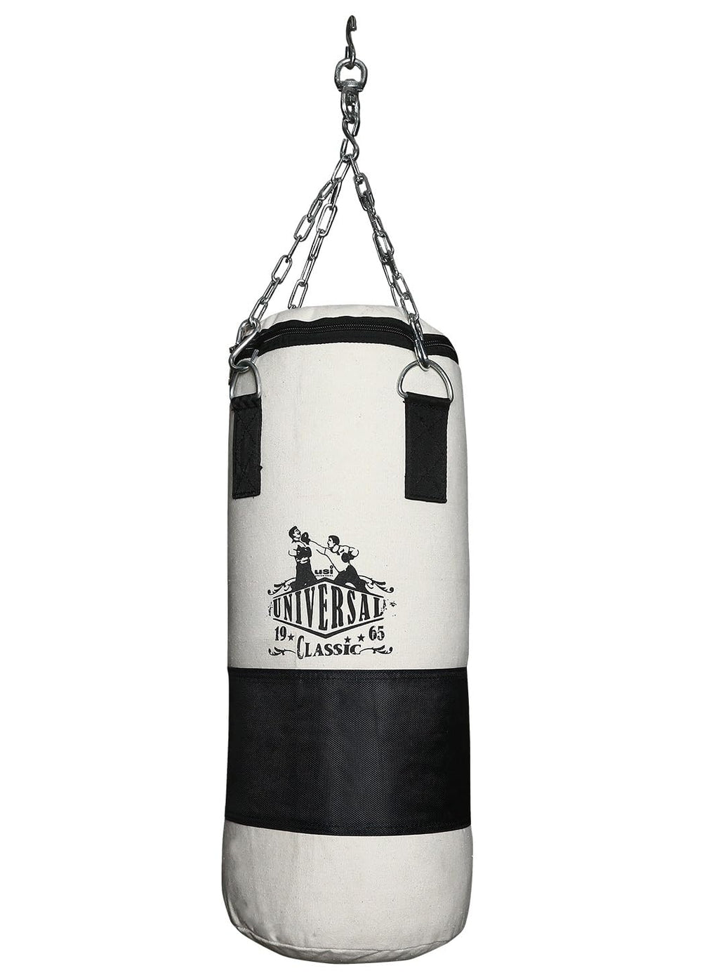 USI Universal 626C Classic Canvas Boxing Punching Bag – Durable White/Black Training Bag Without Fill for Home Gym, MMA, Fitness Boxing Practice