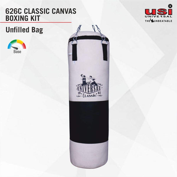 USI Universal 626C Classic Canvas Filled Boxing Punching Bag – White/Black, Durable Training Bag for Boxing, MMA & Fitness Workouts