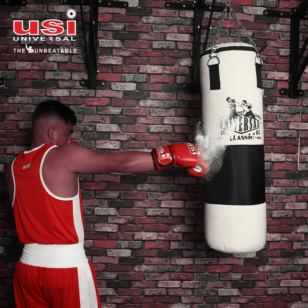 USI Universal 626C Classic Canvas Filled Boxing Punching Bag – White/Black, Durable Training Bag for Boxing, MMA & Fitness Workouts - Best Price online Prokicksports.com