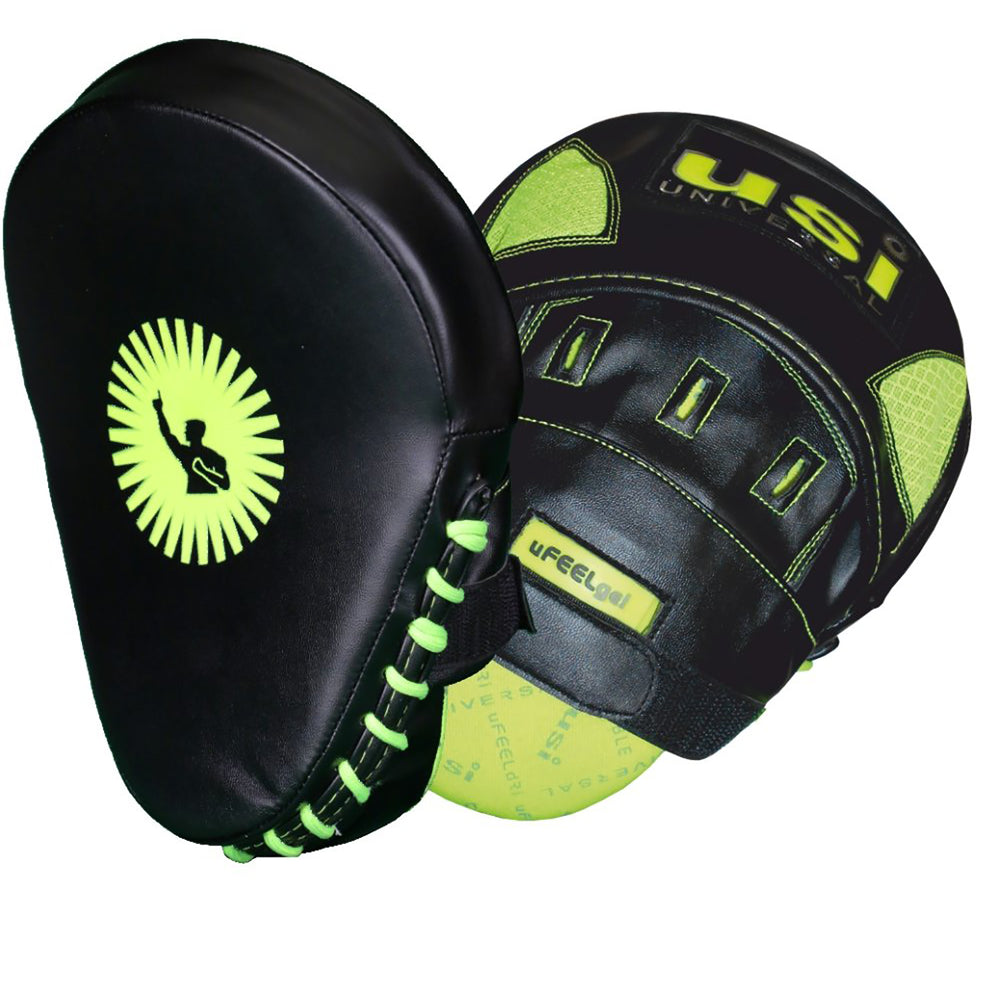 USI Universal 627CRPU Boxing Mitts Black/Neon – Lightweight Punching Pads for Focus Training, MMA, Muay Thai & Boxing Practice Sessions