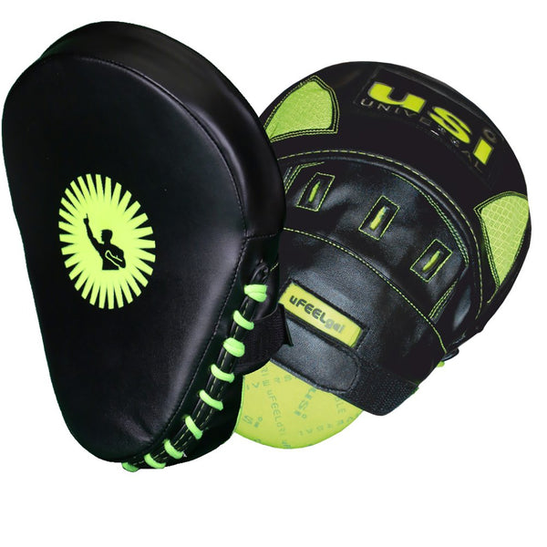 USI Universal 627CRPU Boxing Mitts Black/Neon – Lightweight Punching Pads for Focus Training, MMA, Muay Thai & Boxing Practice Sessions