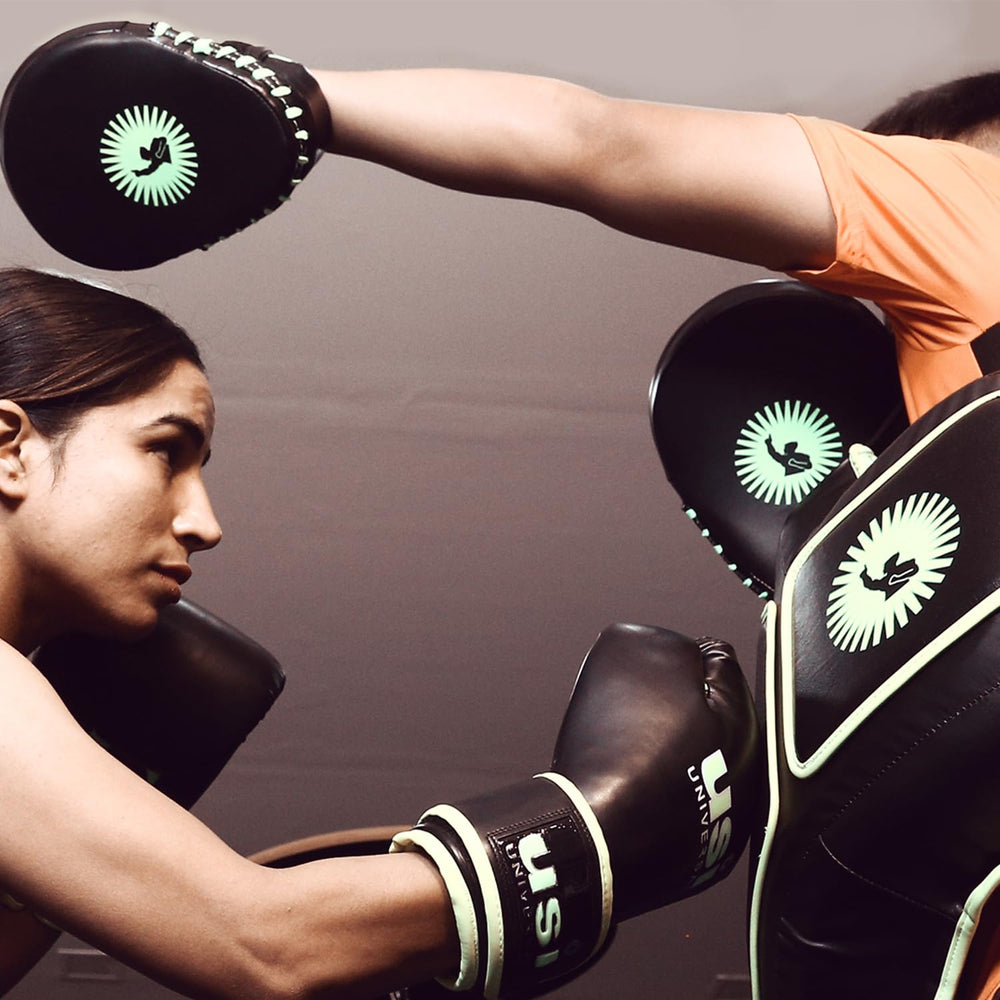 USI Universal 627CRPU Boxing Mitts Black/Neon – Lightweight Punching Pads for Focus Training, MMA, Muay Thai & Boxing Practice Sessions - Best Price online Prokicksports.com
