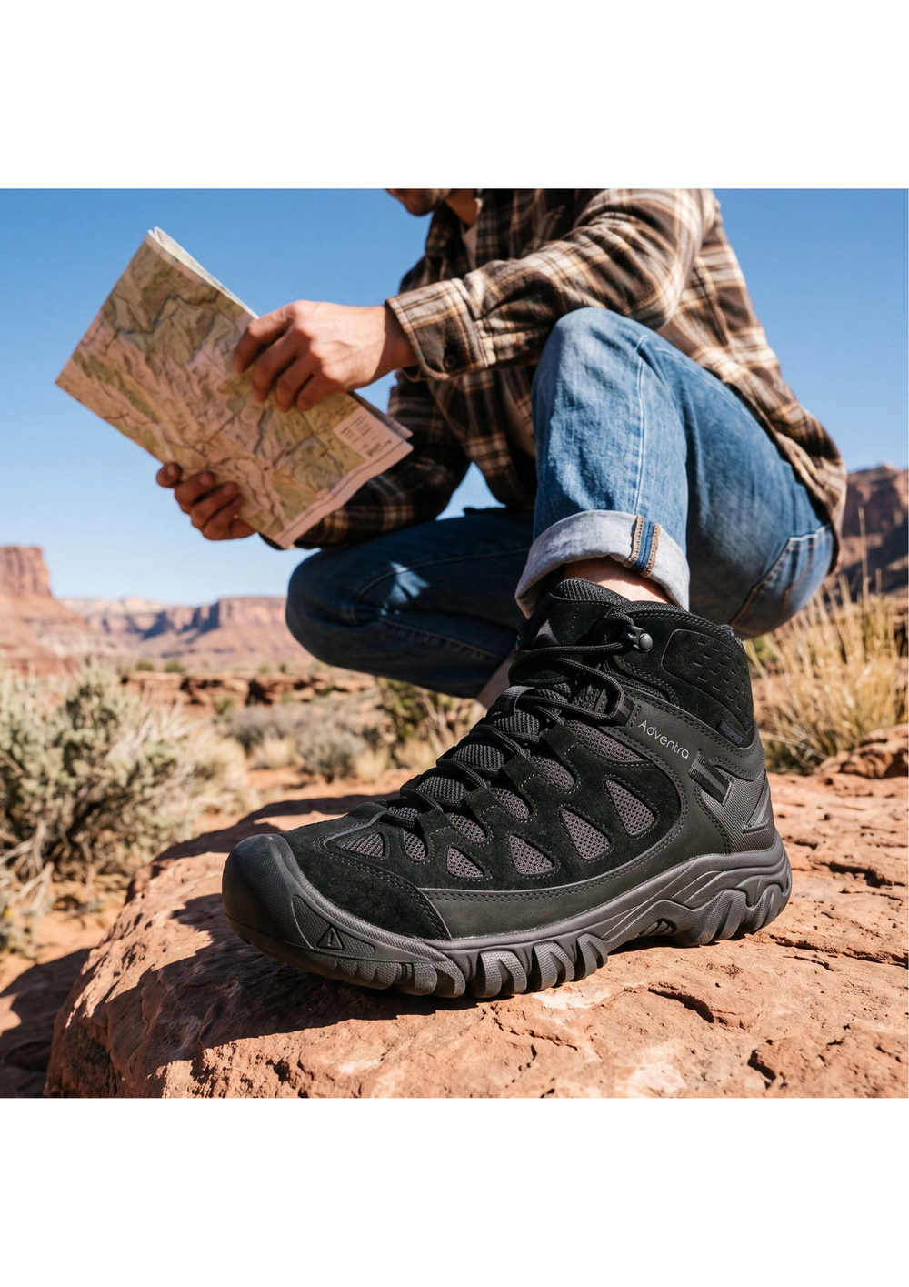 Waterproof Mid Ankle Hiking Shoes with Suede Upper (ET1113) | Synthetic Suede, EVA Cushioned Midsole, Deep-Lug Anti-Skid Outsole, Reflective Tape, All Season