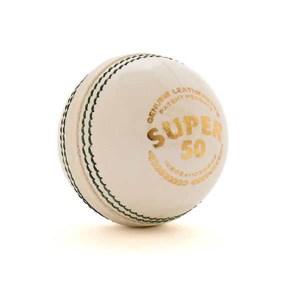 SG Super 50 Cricket Leather Ball, White – Adult, Alum‑Tanned 2‑Piece Match & Practice Ball (Pack of 12)