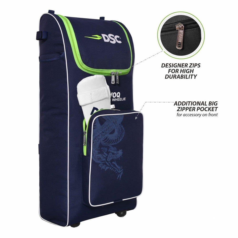 DSC EVOQ Duffle Cricket Kit Bag with Wheelie – Navy/F Yellow, Premium Wheelie Duffle Cricket Gear Bag with Large Capacity & Durable Fabric - Best Price online Prokicksports.com