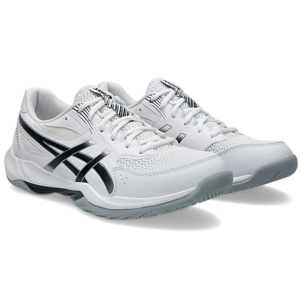 ASICS Gel-Rocket 12 Men’s Indoor Court Badminton Shoes – White/Black, GEL™ Cushioning, Non-Mark Rubber, Breathable Mesh, Stability & Grip