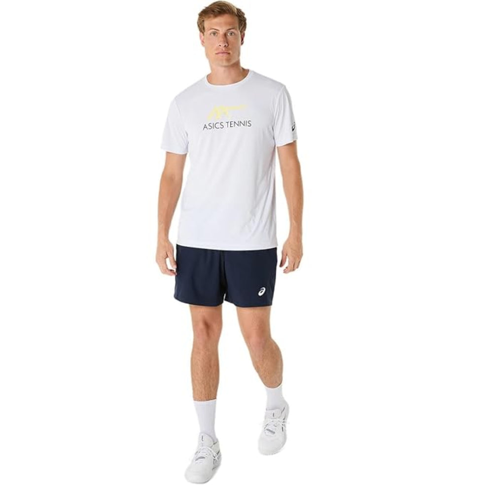ASICS Men Court Graphic Tee Roundneck T-Shirt for Men – Brilliant White/Huddle Yellow | Breathable Sports Graphic Tee - Best Price online Prokicksports.com