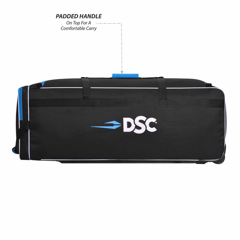 DSC Classic XL Cricket Kit Bag with Wheelie – Black/Blue, Extra Large Capacity Wheelie Cricket Gear Bag with Durable Fabric & Multiple Compartments - Best Price online Prokicksports.com