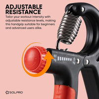 Solpro SHG-046 FirmFlex Adjustable Hand Grip Strengthener – 5-60kg Resistance, Ergonomic Grip, Forearm & Finger Strengthener with Mechanical Counter, Home Gym Rehab - Best Price online Prokicksports.com