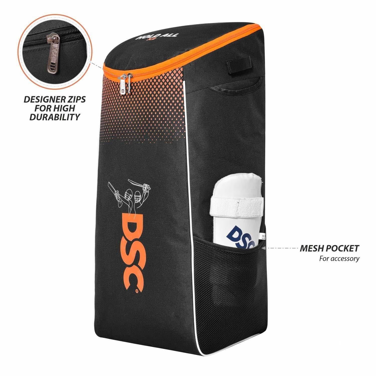 DSC Hold All X2 Cricket Kit Bag – Black/Orange, Large Capacity Cricket Gear Bag with Durable Fabric & Multiple Compartments - Best Price online Prokicksports.com