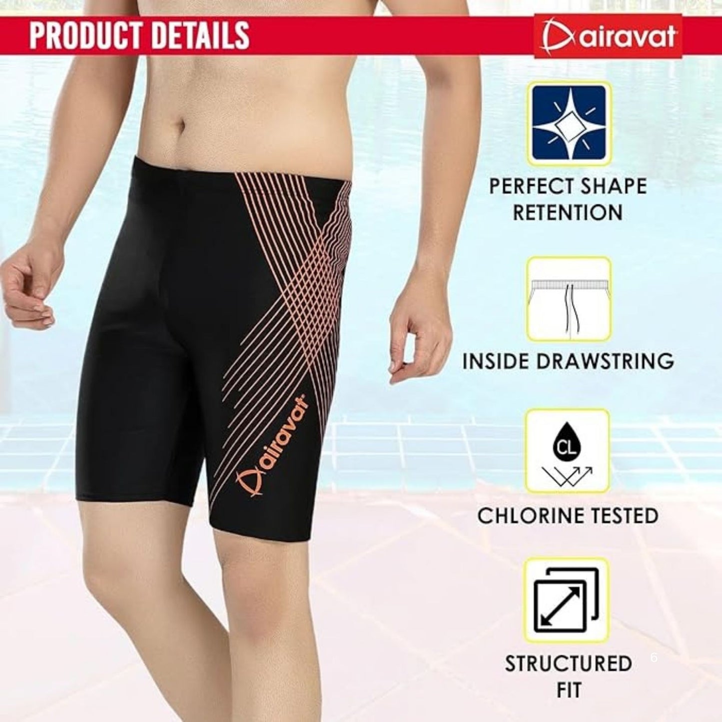 Airavat Surf 1505 Men's Swimming Jammer – Polyester, 360° Stretch, UV Protection, Anti-Chafe, Chlorine Resistant - Best Price online Prokicksports.com