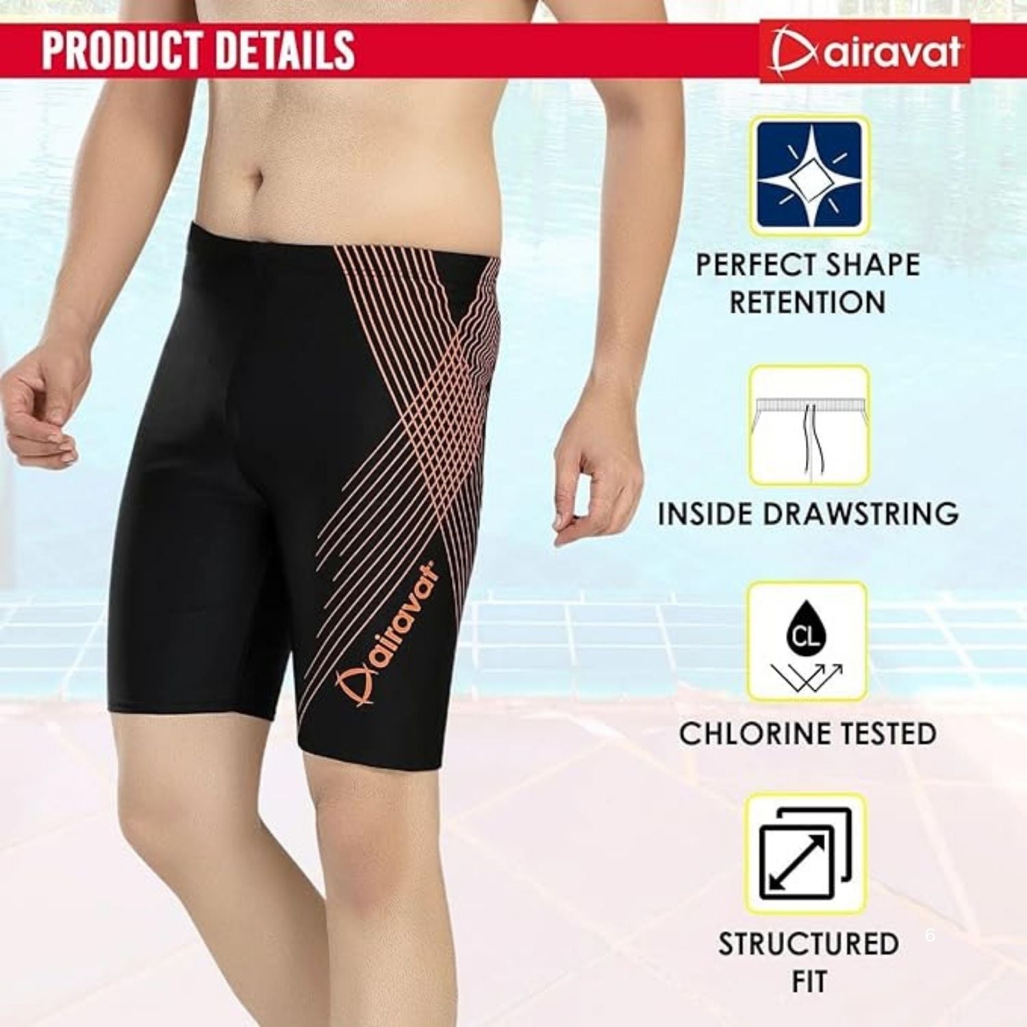 Airavat Surf 1505 Men's Swimming Jammer – Polyester, 360° Stretch, UV Protection, Anti-Chafe, Chlorine Resistant - Best Price online Prokicksports.com