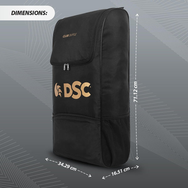 DSC Club Duffle Cricket Kit Bag | Travel Bag for Cricket Players, Durable Polyester, Designer Zips, 3 Compartments, Top Access, Bat Zipper Pocket, Padded Shoulder Strap