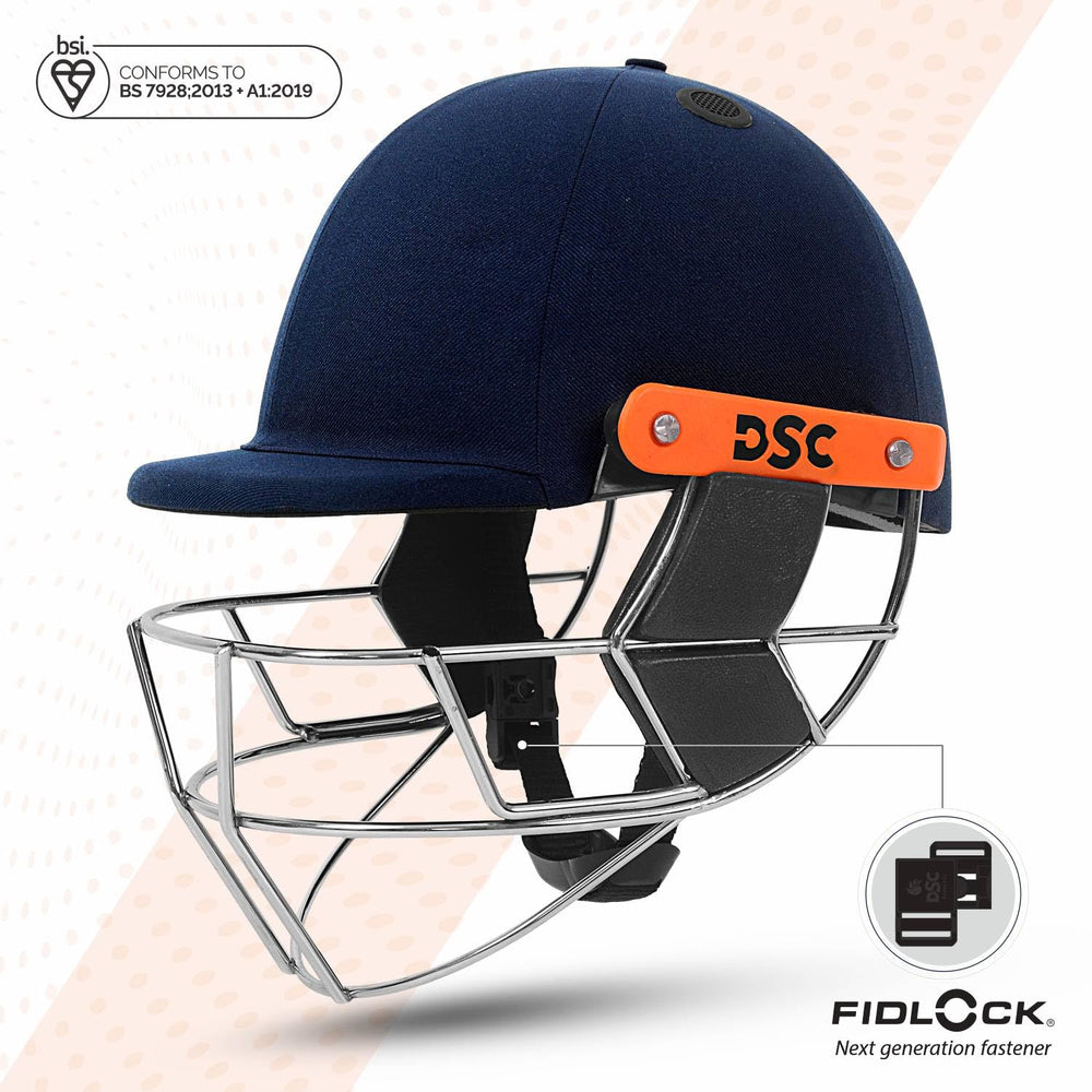 DSC Empra Titanium Cricket Helmet | BS7928 Certified Hard Ball Helmet | Titanium Grill, Adjustable Fit | Navy, Size M