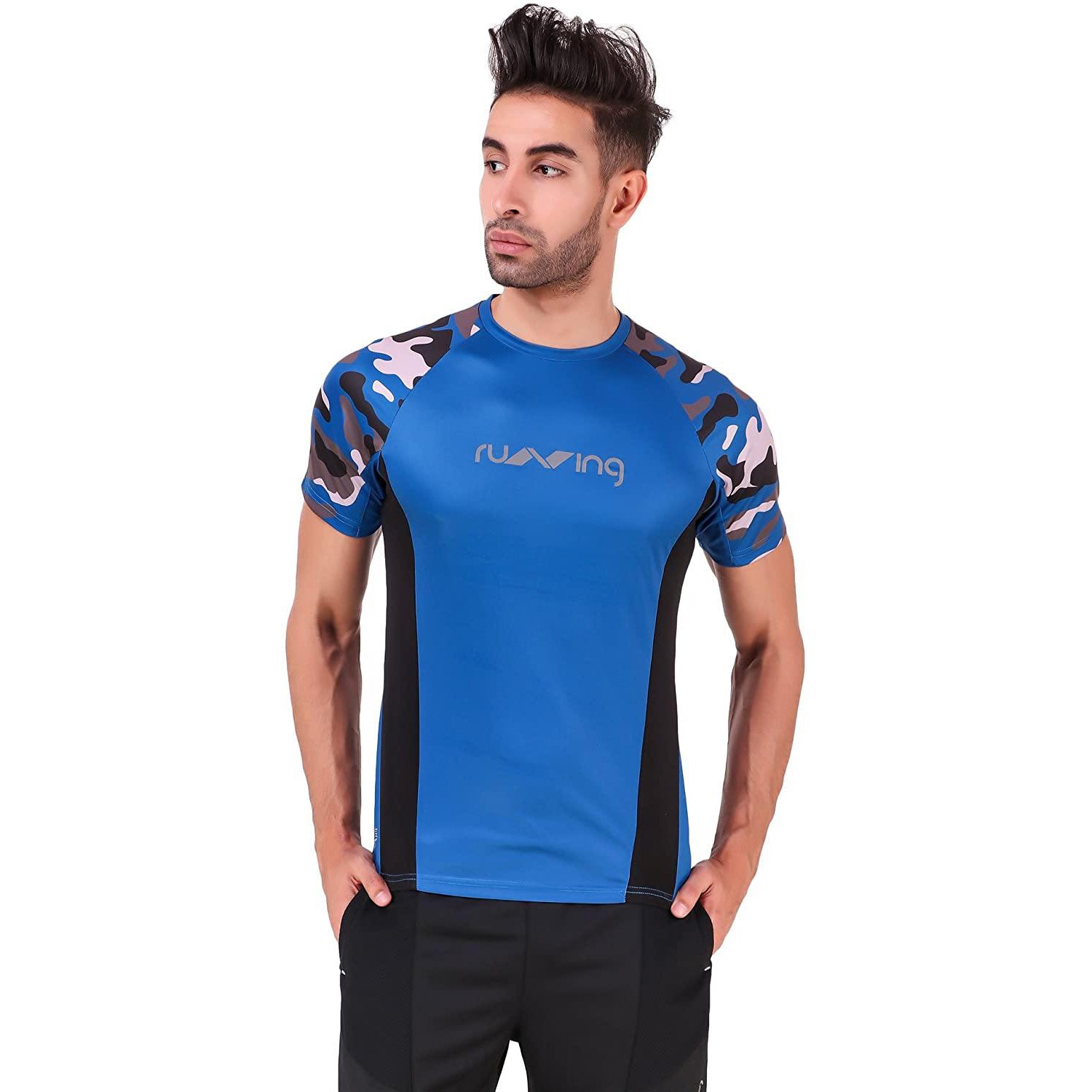 Nivia Camo1 Sublimated Round Neck Sports T-shirt, Marine Blue - Best Price online Prokicksports.com