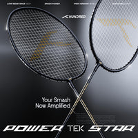 HUNDRED Powertek Star (2 Strung Rackets + 2pc Nylon Shuttlecocks), 16-18 LBS