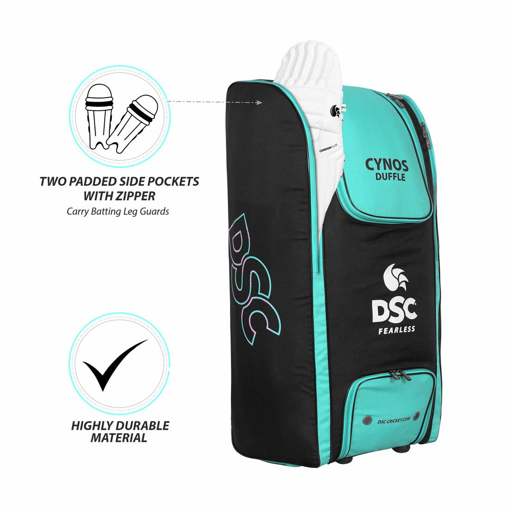 DSC Cynos Duffle Cricket Kit Bag with Wheels | Large Cricket Equipment Bag | Holds 5 Bats, Tractor Wheels, Shoulder Straps - Best Price online Prokicksports.com