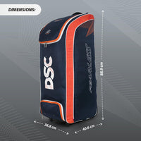 DSC Krunch Duffle Cricket Kit Bag with Wheels | Large Cricket Equipment Bag | Holds 4 Bats, Ventilated Shoe Pocket | Navy/Orange - Best Price online Prokicksports.com