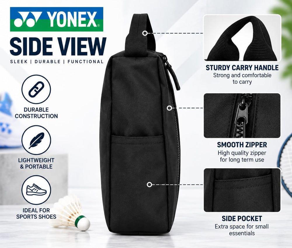 Yonex SUNR 2245 Sports Shoe Bag | Lightweight Polyester Carry Bag, Zippered Main Compartment, Top Carry Handle, Compact Footwear Storage for Badminton, Court & Training Shoes