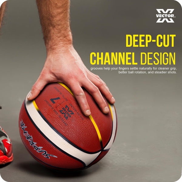 Vector X Supreme 14P Basketball Brown/Cream | BFI Approved Rubber Basketball for Indoor & Outdoor Play