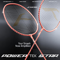 HUNDRED Powertek Star (2 Strung Rackets + 2pc Nylon Shuttlecocks), 16-18 LBS - Best Price online Prokicksports.com