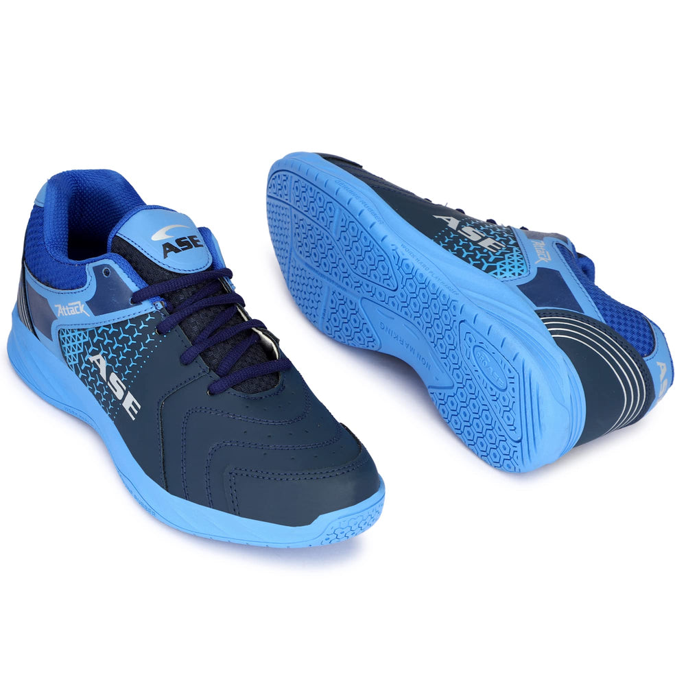 ASE Attack Badminton Shoes | Non-Marking Rubber Sole with Round Sole Support, Mesh Breathability & Shock Absorption