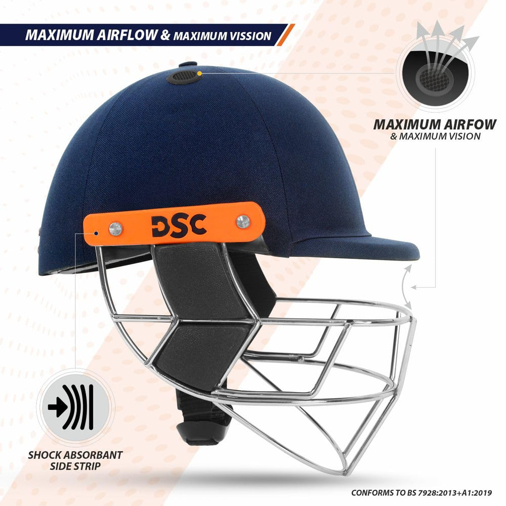 DSC Empra Titanium Cricket Helmet | BS7928 Certified Hard Ball Helmet | Titanium Grill, Adjustable Fit | Navy, Size M