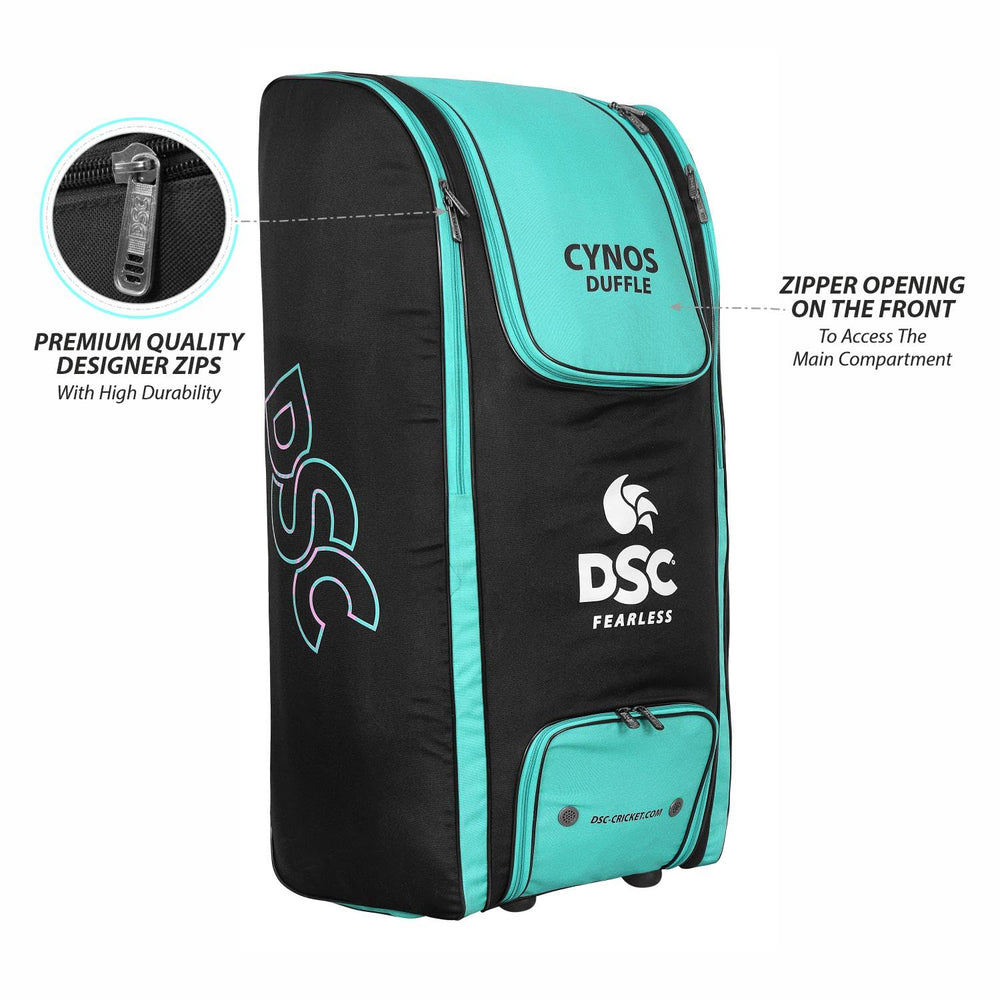DSC Cynos Duffle Cricket Kit Bag with Wheels | Large Cricket Equipment Bag | Holds 5 Bats, Tractor Wheels, Shoulder Straps - Best Price online Prokicksports.com