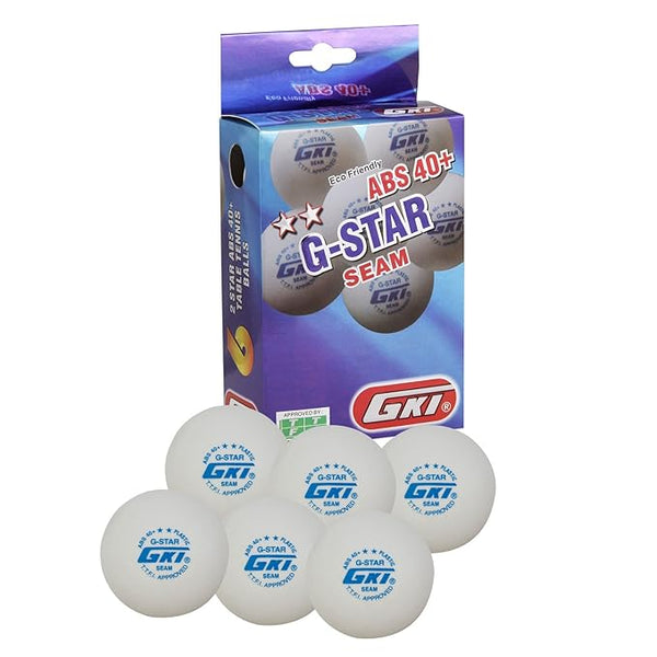 GKI G-Star ABS 40+ Seam Table Tennis Balls (Pack of 6, White) – Premium Quality for Professional Play