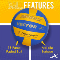 Vector X Soft Touch Volleyball | 18 Panel PU, Butyl Bladder, Waterproof, Anti-Slip, Indoor, Outdoor & Beach Play, Training & Match Ball for Adults, Men & Boys