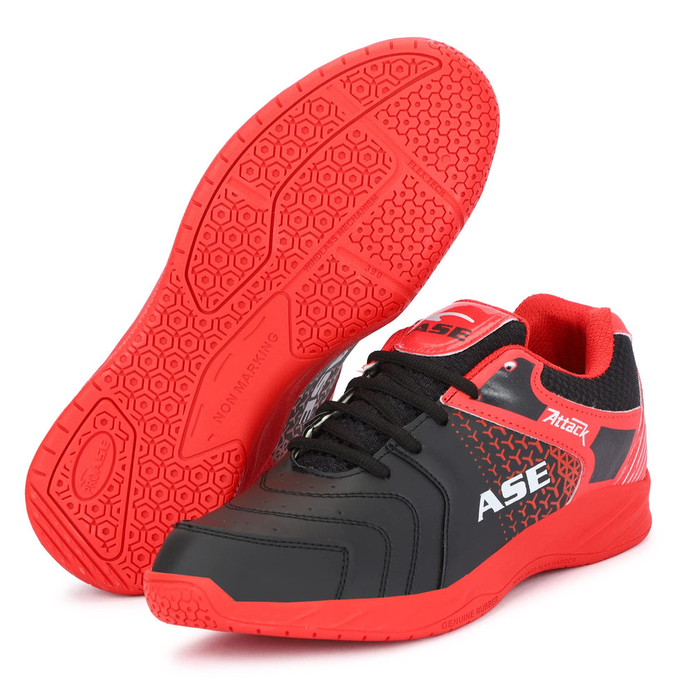 ASE Attack Badminton Shoes | Non-Marking Rubber Sole with Round Sole Support, Mesh Breathability & Shock Absorption