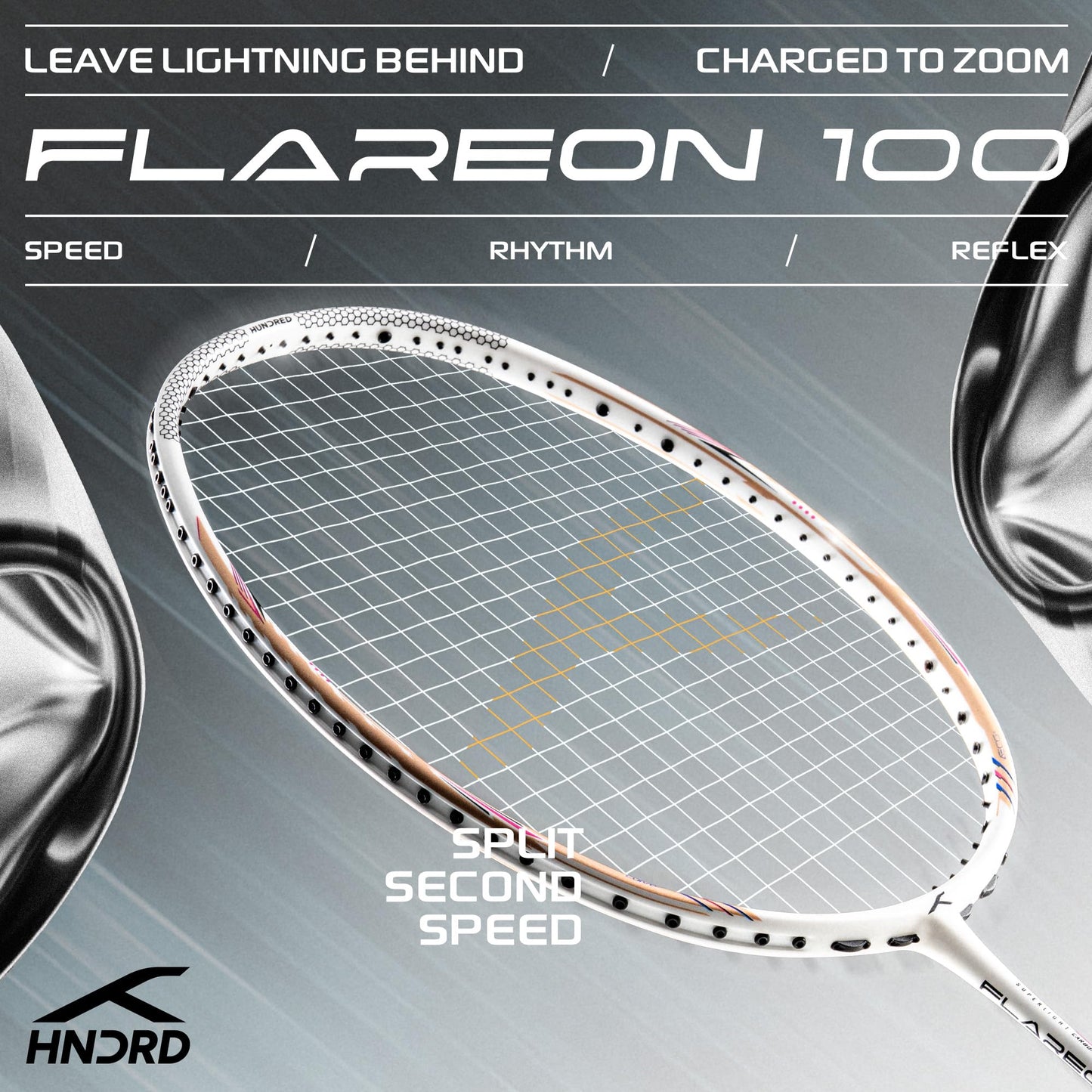 Hundred Flareon 100 Badminton Racket (Strung) | Carbon Fiber Frame | Speed Racket for Fast Swings with Full Cover | Max Tension 30 lbs