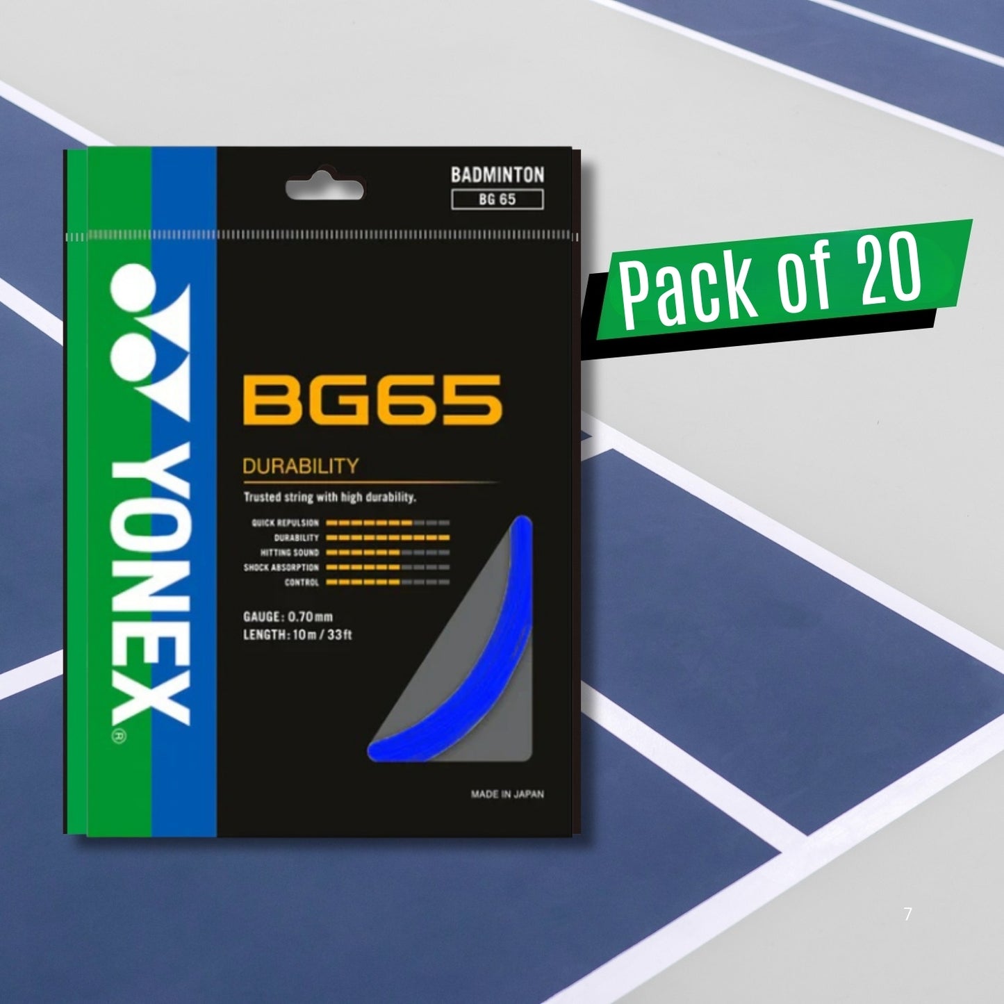 Yonex BG 65 Badminton Strings – 0.70mm Gauge, 10 m Sets, Pack of 20 (Durable All‑Round Performance) - Best Price online Prokicksports.com