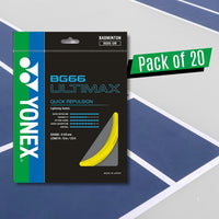 Yonex BG 66 Ultimax Badminton Strings – 0.65mm Gauge, 10m Sets, Pack of 20 ( Ultra-Thin High-Repulsion Control) - Best Price online Prokicksports.com