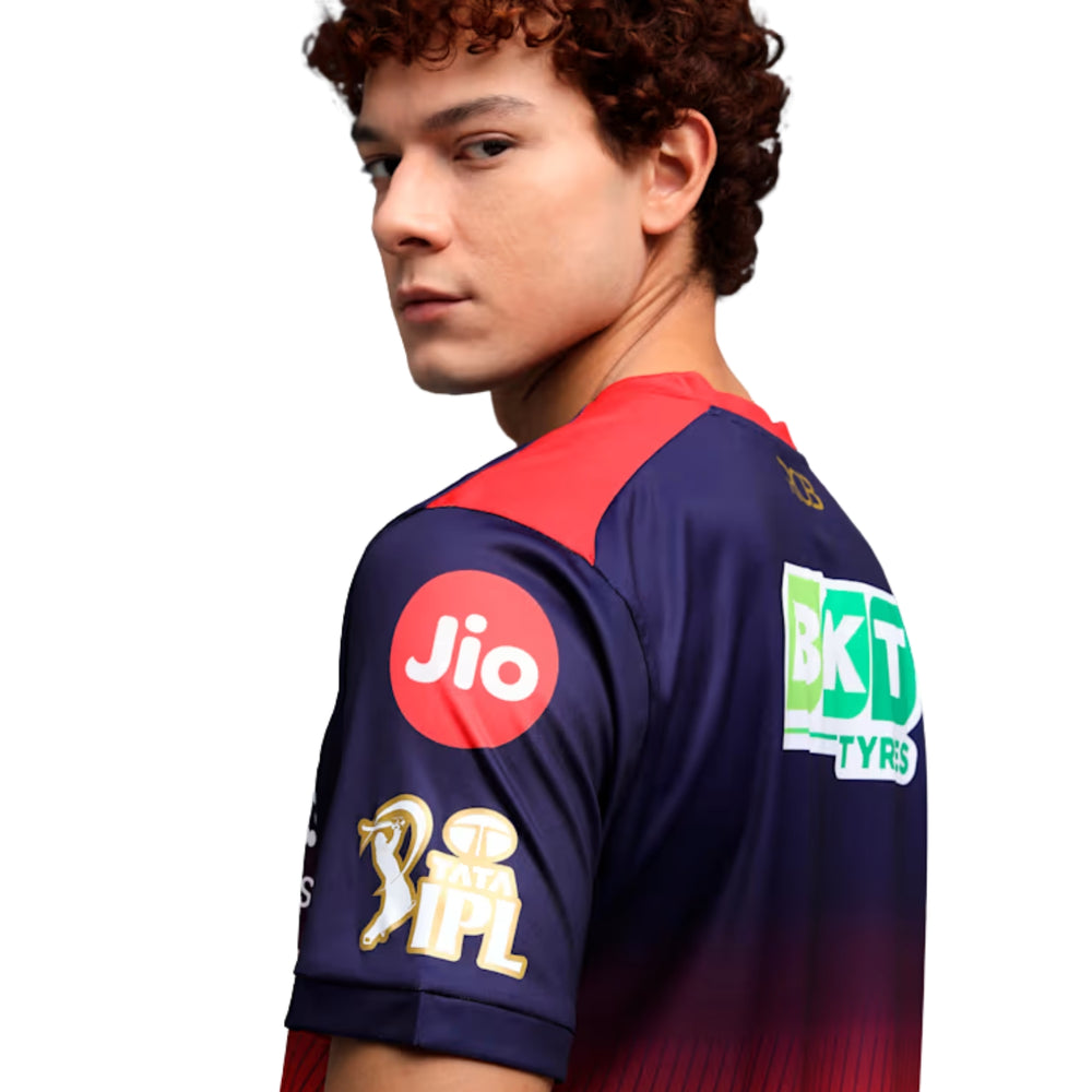 PUMA RCB Replica Jersey 2026 V-Neck T-Shirt for Men | dryCELL Sweat-Wicking Fabric with Lightweight Interlock Knit & Official Team Crest, Navy/Flame Scarlet - Best Price online Prokicksports.com