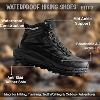 Adventra Waterproof Hiking Shoes for Men | Conquer Every Trail, Mid-Ankle Ripstop Upper, Anti-Skid Rubber Sole, EVA Cushioned Comfort, Reinforced Toe Cap, Rugged Terrain Ready