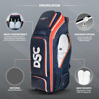 DSC Krunch Bull 31 Wheelie Cricket Kit Bag | Large Cricket Equipment Bag with Tractor Wheels | Holds 5 Bats, Helmet & Shoe Pocket