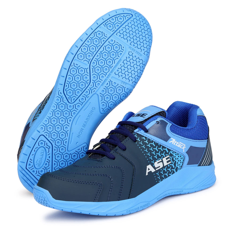 ASE Attack Badminton Shoes | Non-Marking Rubber Sole with Round Sole Support, Mesh Breathability & Shock Absorption