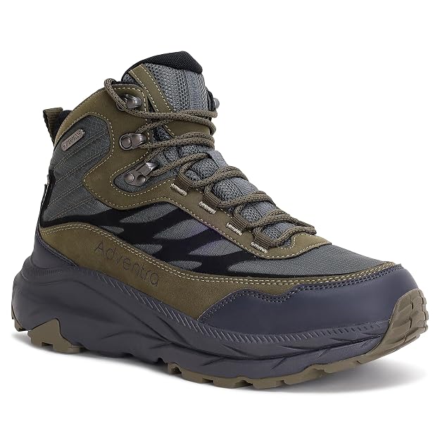 Adventra Waterproof Hiking Shoes for Men | Conquer Every Trail, Mid-Ankle Ripstop Upper, Anti-Skid Rubber Sole, EVA Cushioned Comfort, Reinforced Toe Cap, Rugged Terrain Ready