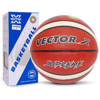 Vector X Supreme 14P Basketball Brown/Cream | BFI Approved Rubber Basketball for Indoor & Outdoor Play - Best Price online Prokicksports.com