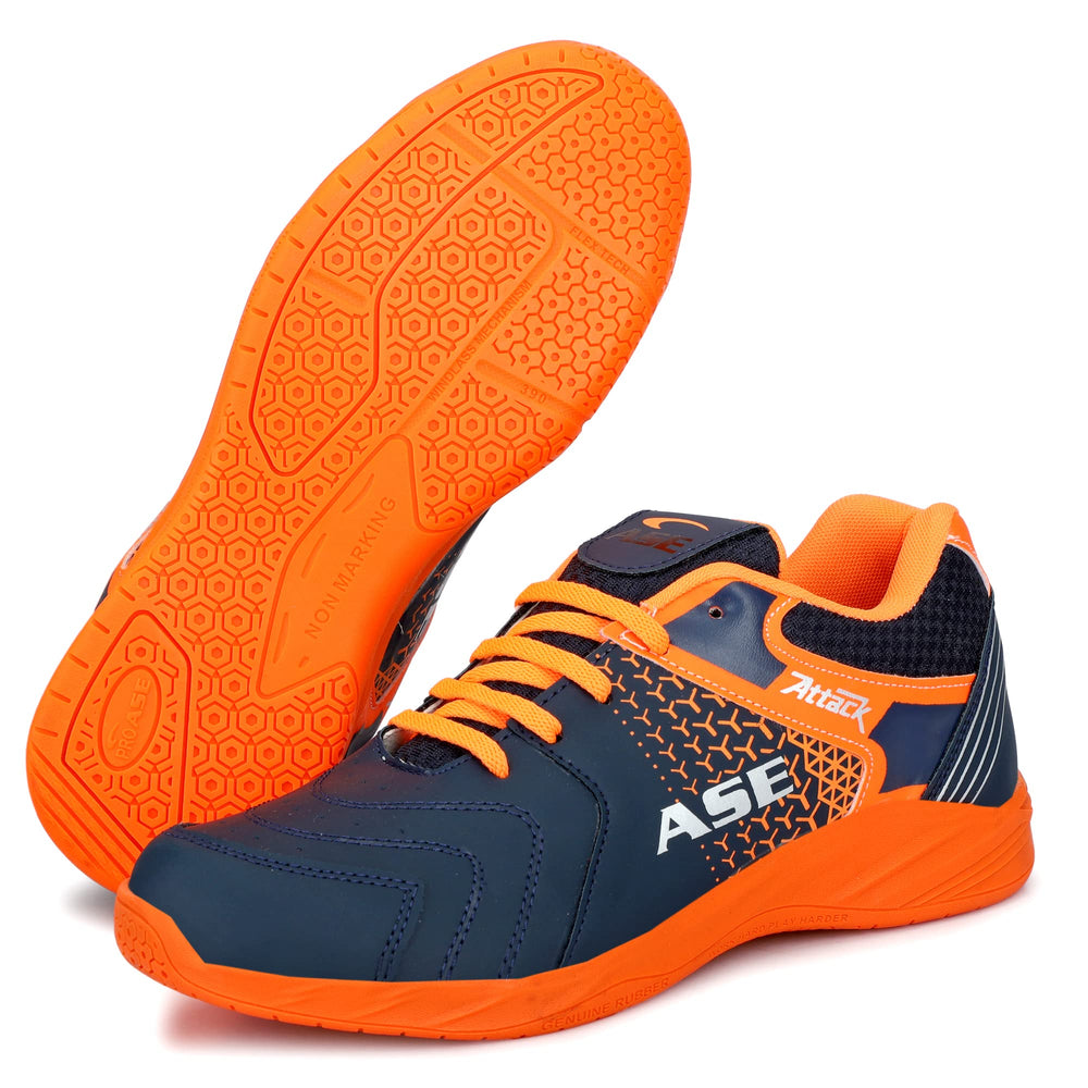 ASE Attack Badminton Shoes | Non-Marking Rubber Sole with Round Sole Support, Mesh Breathability & Shock Absorption