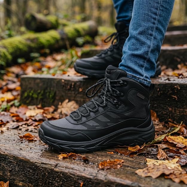 Adventra Waterproof Hiking Shoes for Men | Conquer Every Trail, Mid-Ankle Ripstop Upper, Anti-Skid Rubber Sole, EVA Cushioned Comfort, Reinforced Toe Cap, Rugged Terrain Ready