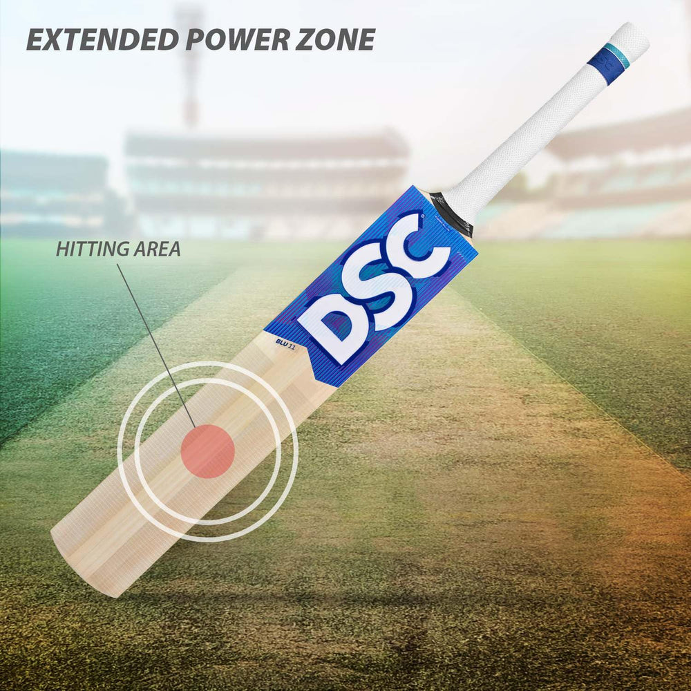 DSC BLU 11 Kashmir Willow Cricket Bat | Size 5 | Extended Power Zone, Massive Edges | Adult